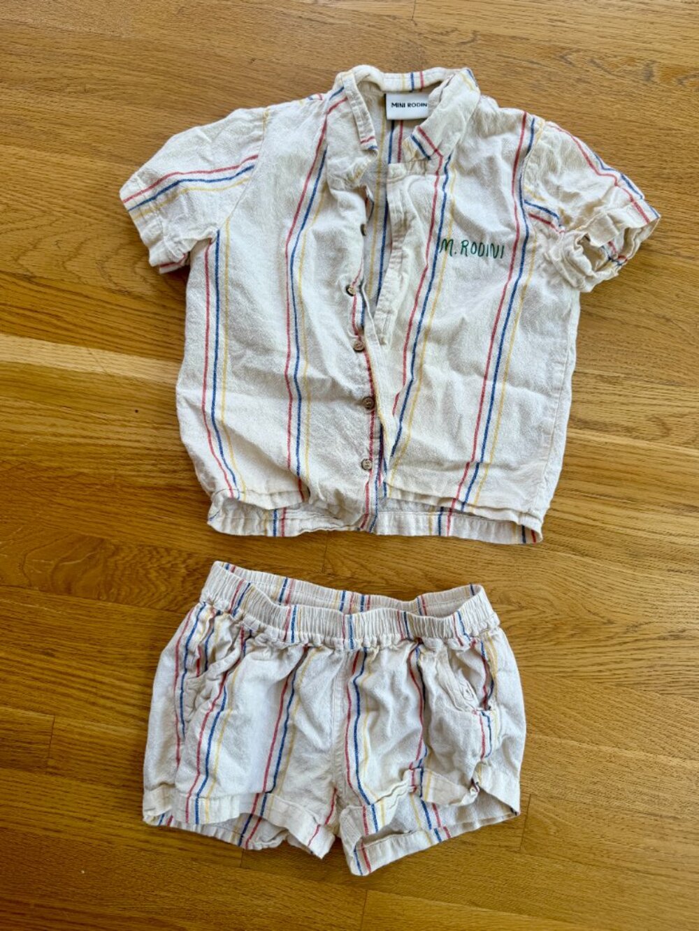MINI RODINI Striped Rainbow Matching Shorts Set Size 6 - 7